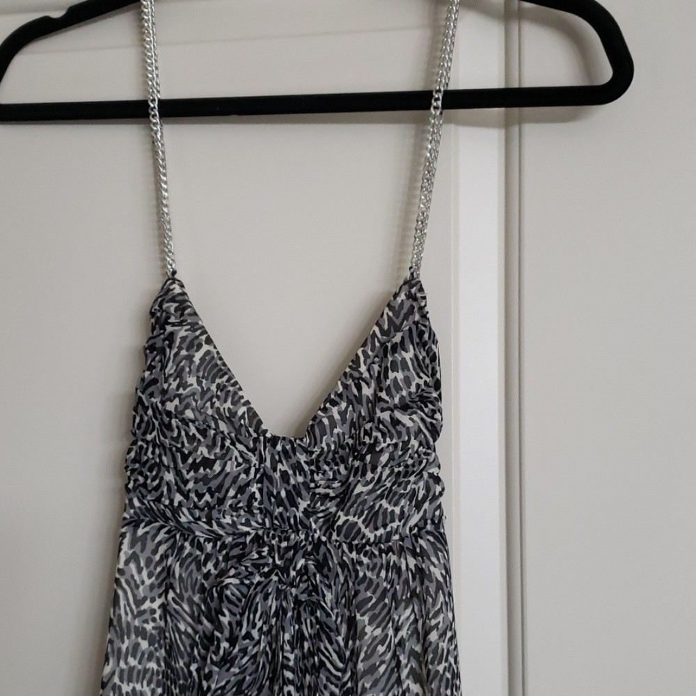 Michael Kors Black and White Printed Spaghetti Strap Dress